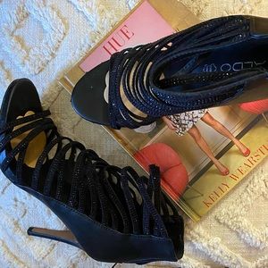 Aldo Black strappy heel, 4inches,,sparkle flecks